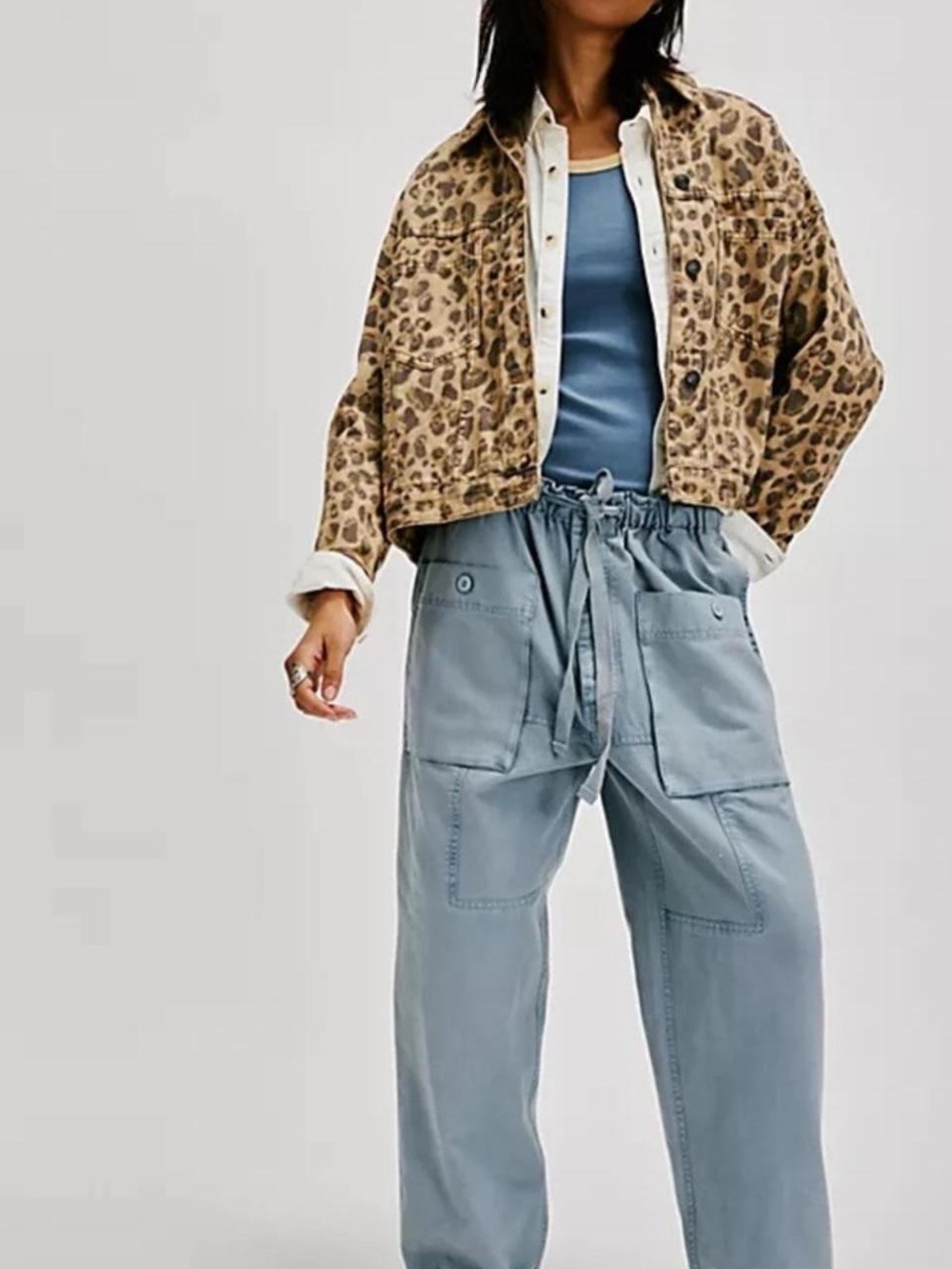 Free People Washed Light Blue Wide Leg Utility Pants